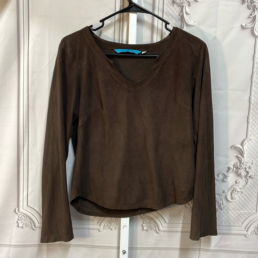 Johnny Was brown vintage faux suede boho western small top